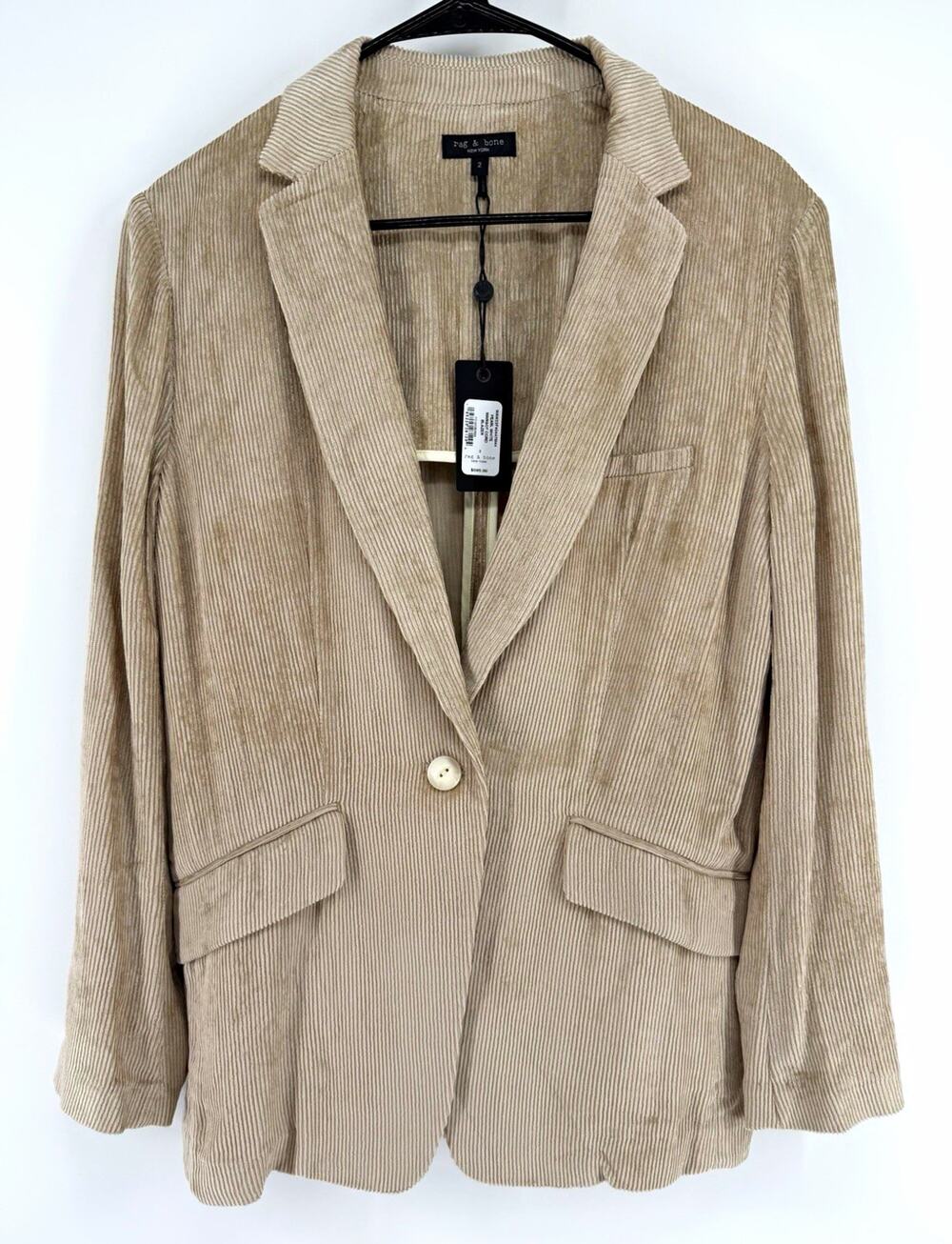 NEW rag & bone Margot Corduroy Blazer Single-Breasted Lined Beige Womens Size 2